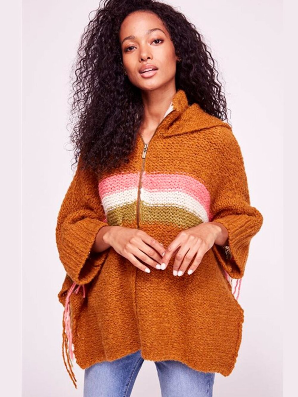 Free People Alpaca Hooded Poncho Jacket Size M/L - NEW